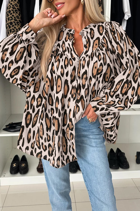 Oversize Leopard Balloon Sleeve Shirt