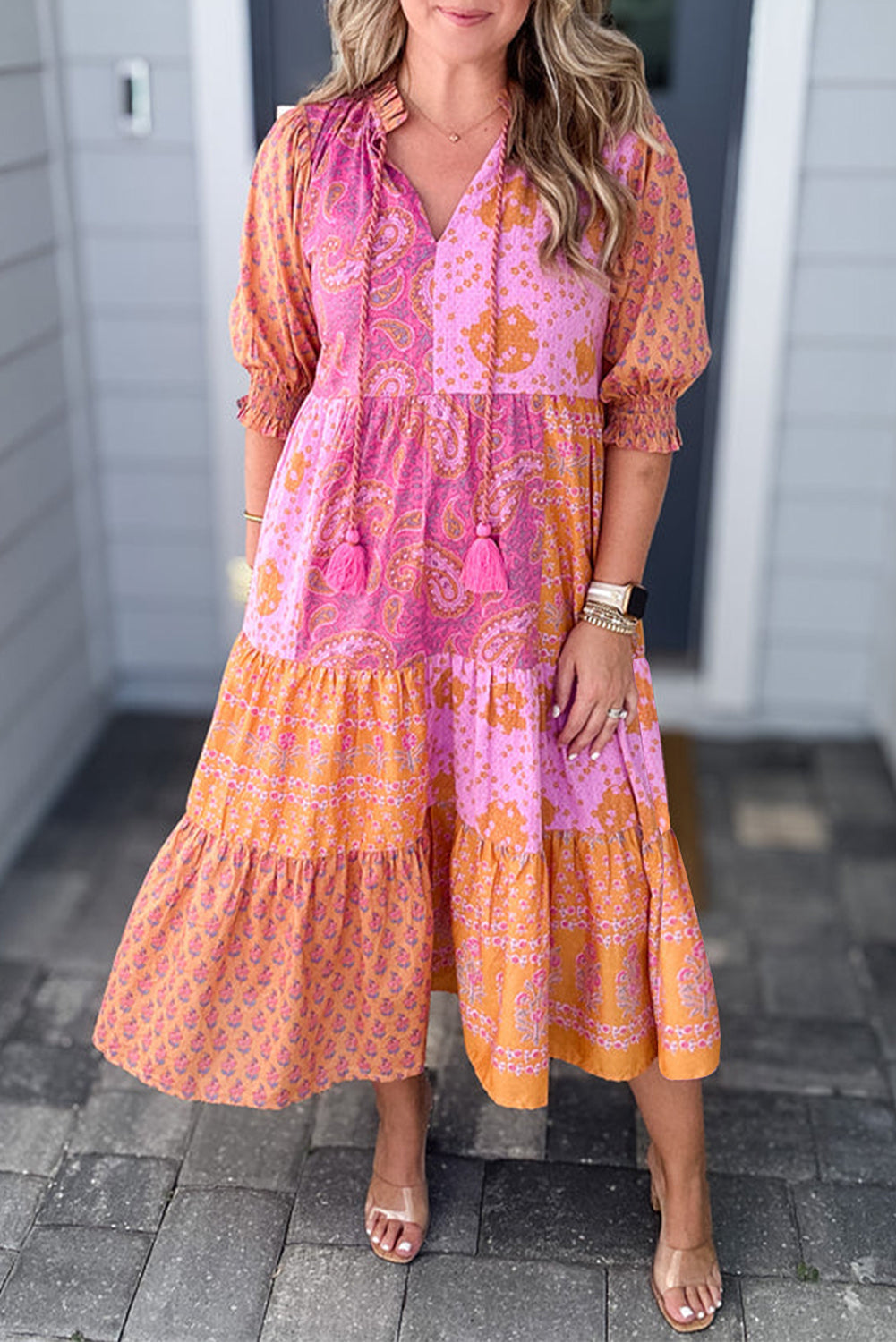 Plus Size Boho Paisley Floral Midi Dress