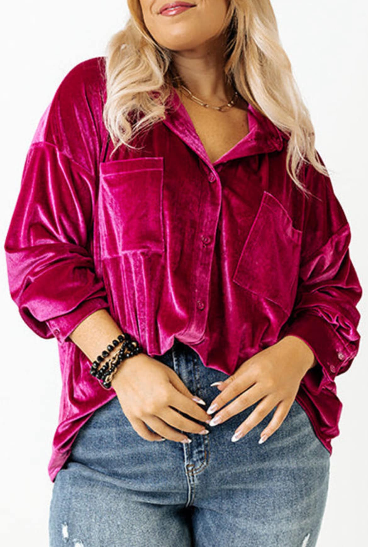 Plus Size Velvet Button Top