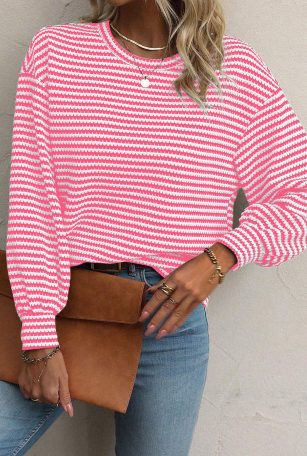 Stripe Round Neck Contrast Top