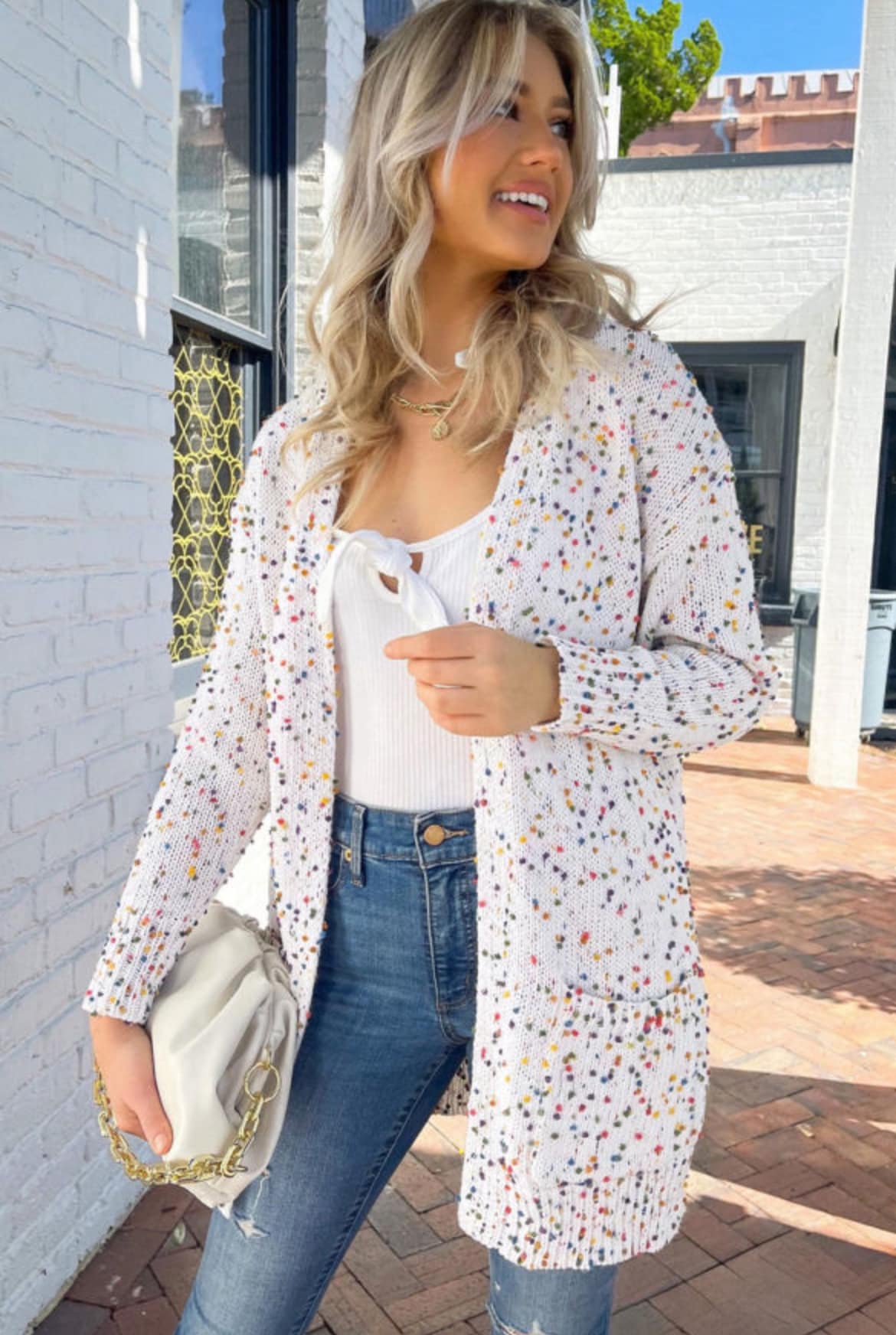 White Confetti Knit Cardigan