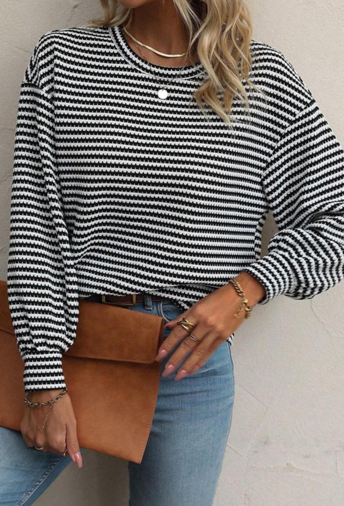 Stripe Round Neck Contrast Top