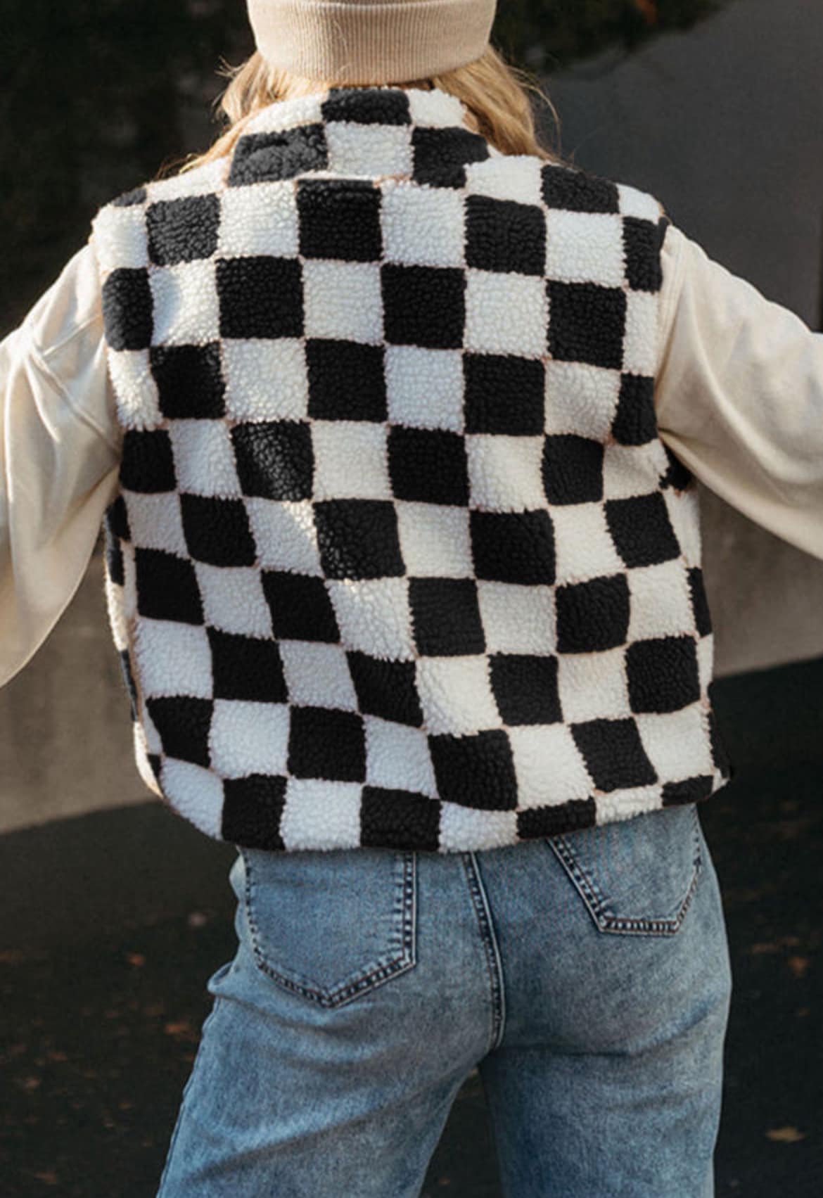 Checkered Sherpa Collared Vest