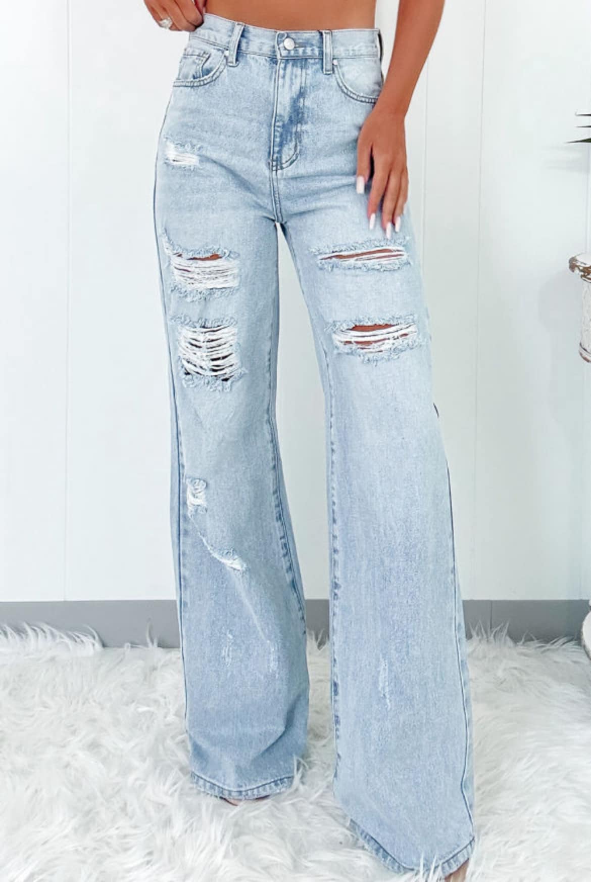 Light Wash Distressed Wide Leg Jeans