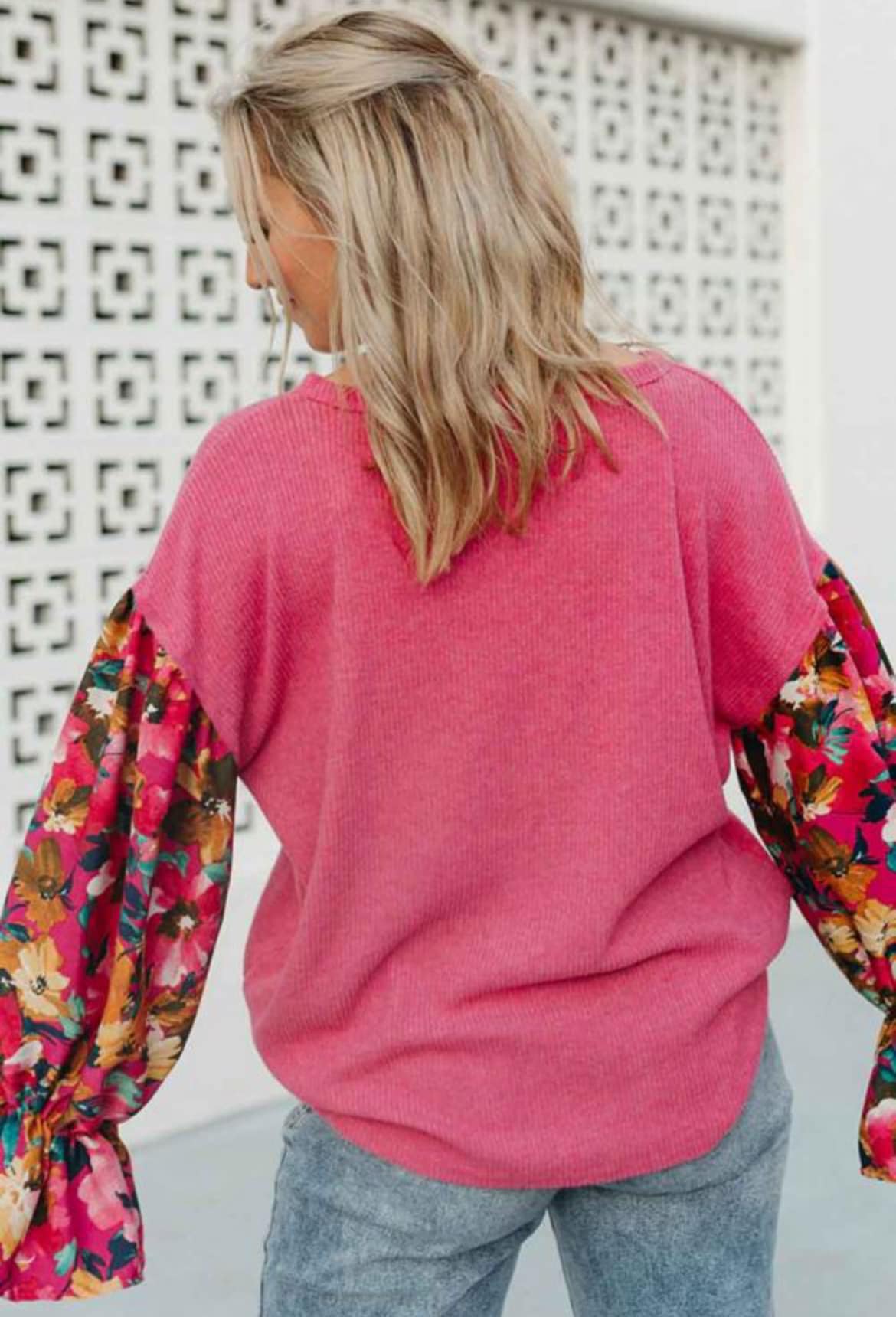 Pink Floral Sleeve Top