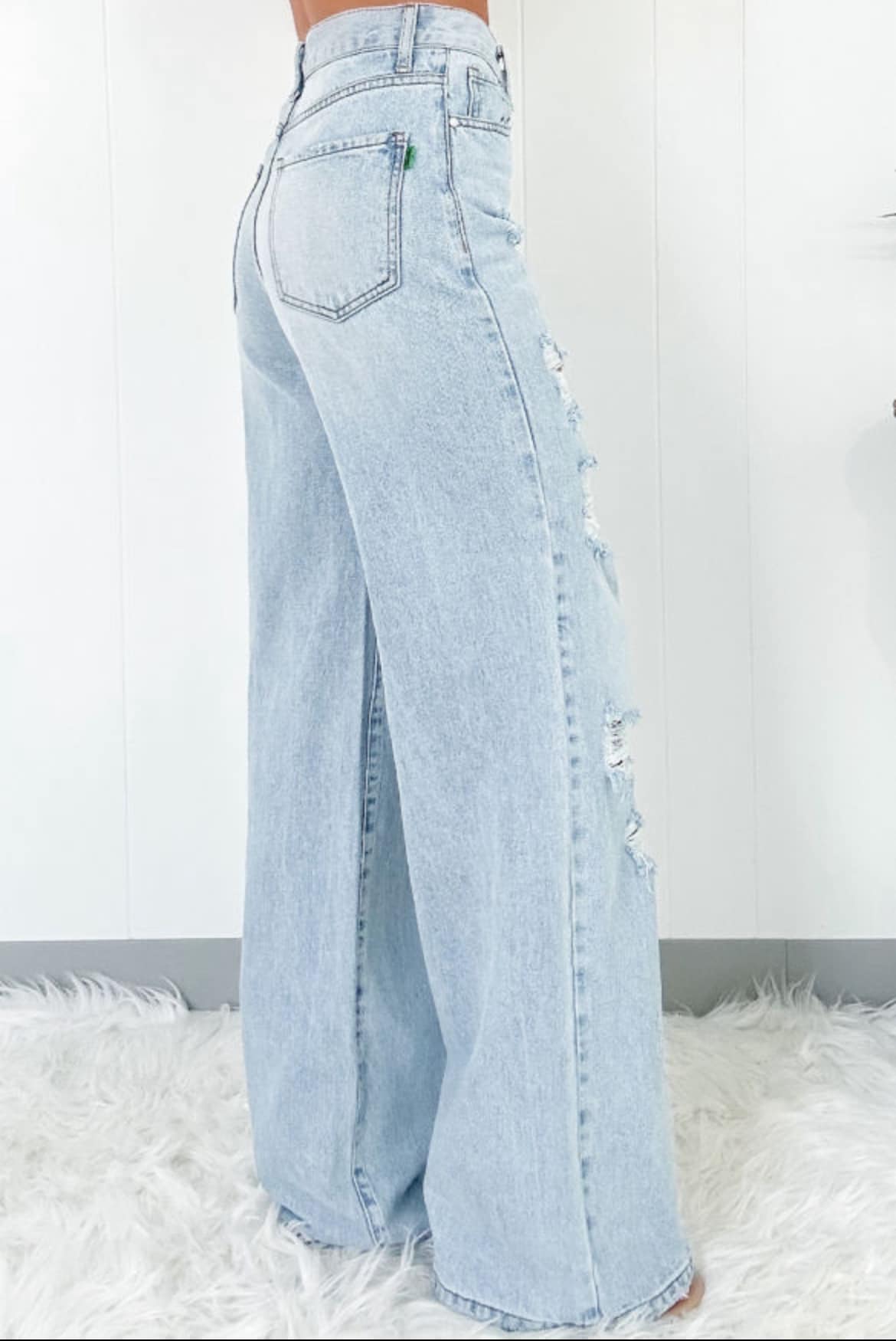 Light Wash Distressed Wide Leg Jeans