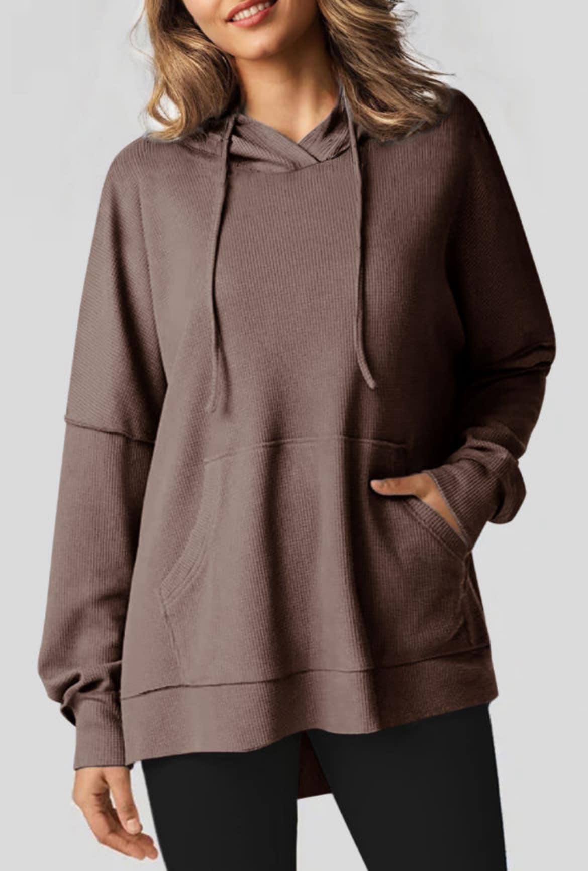 Oversized Waffle Knit Fleece Lined Hoodie