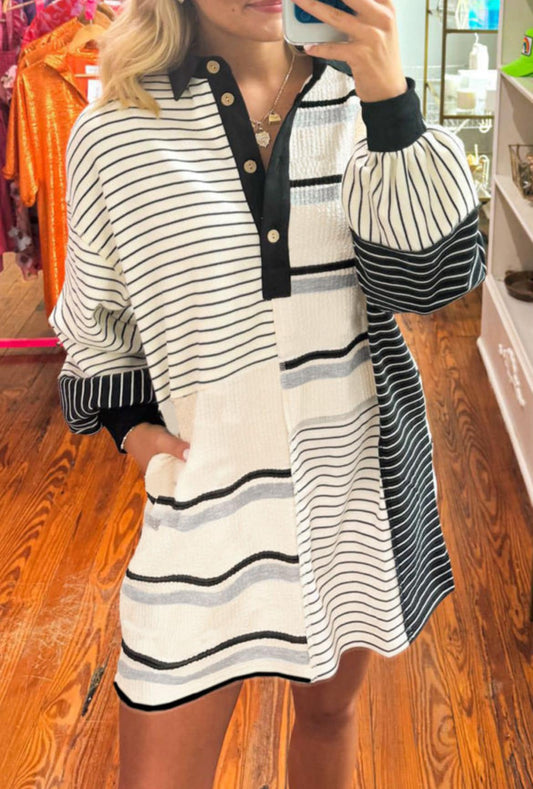 Stripe Colorblock Collared Dress