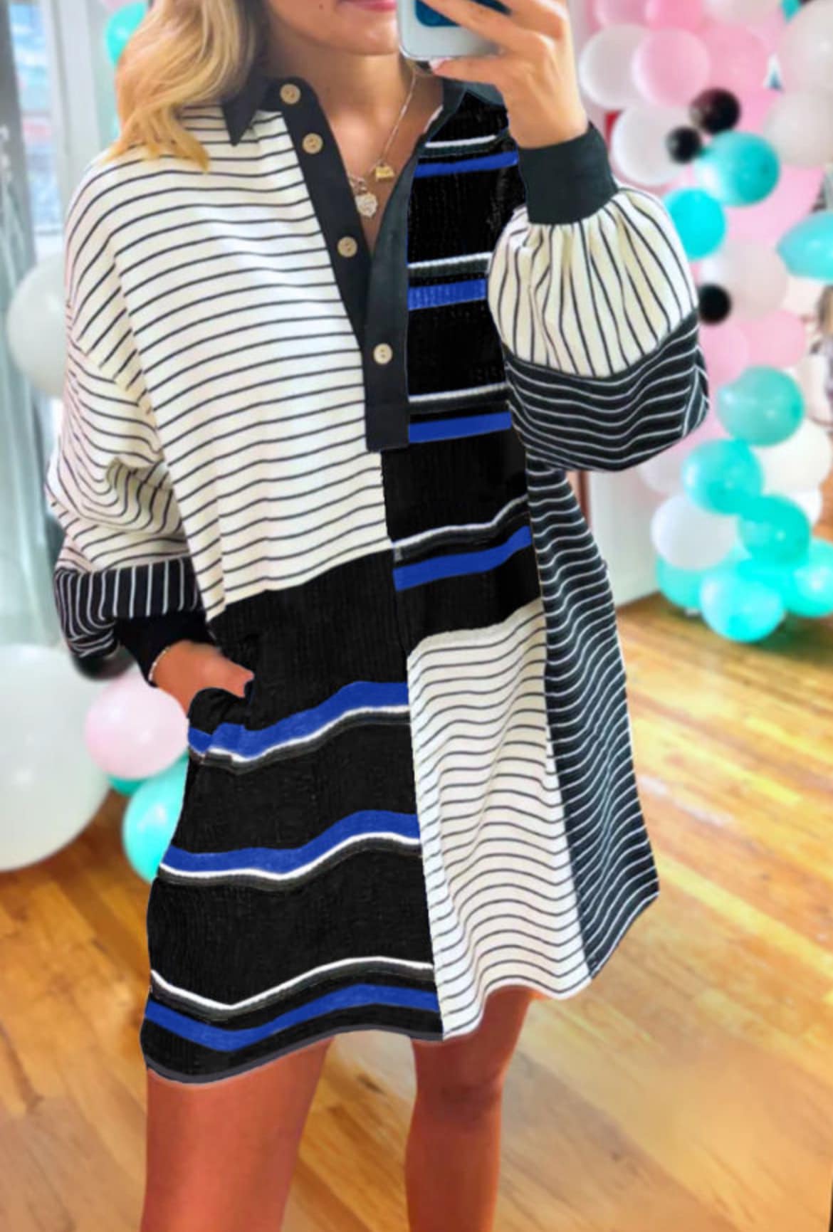 Stripe Colorblock Collared Dress