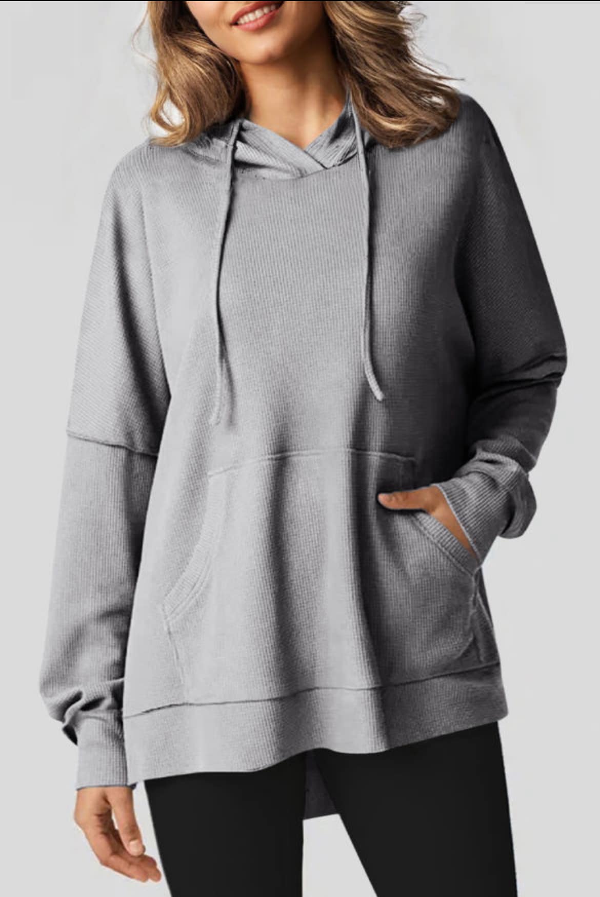 Oversized Waffle Knit Fleece Lined Hoodie