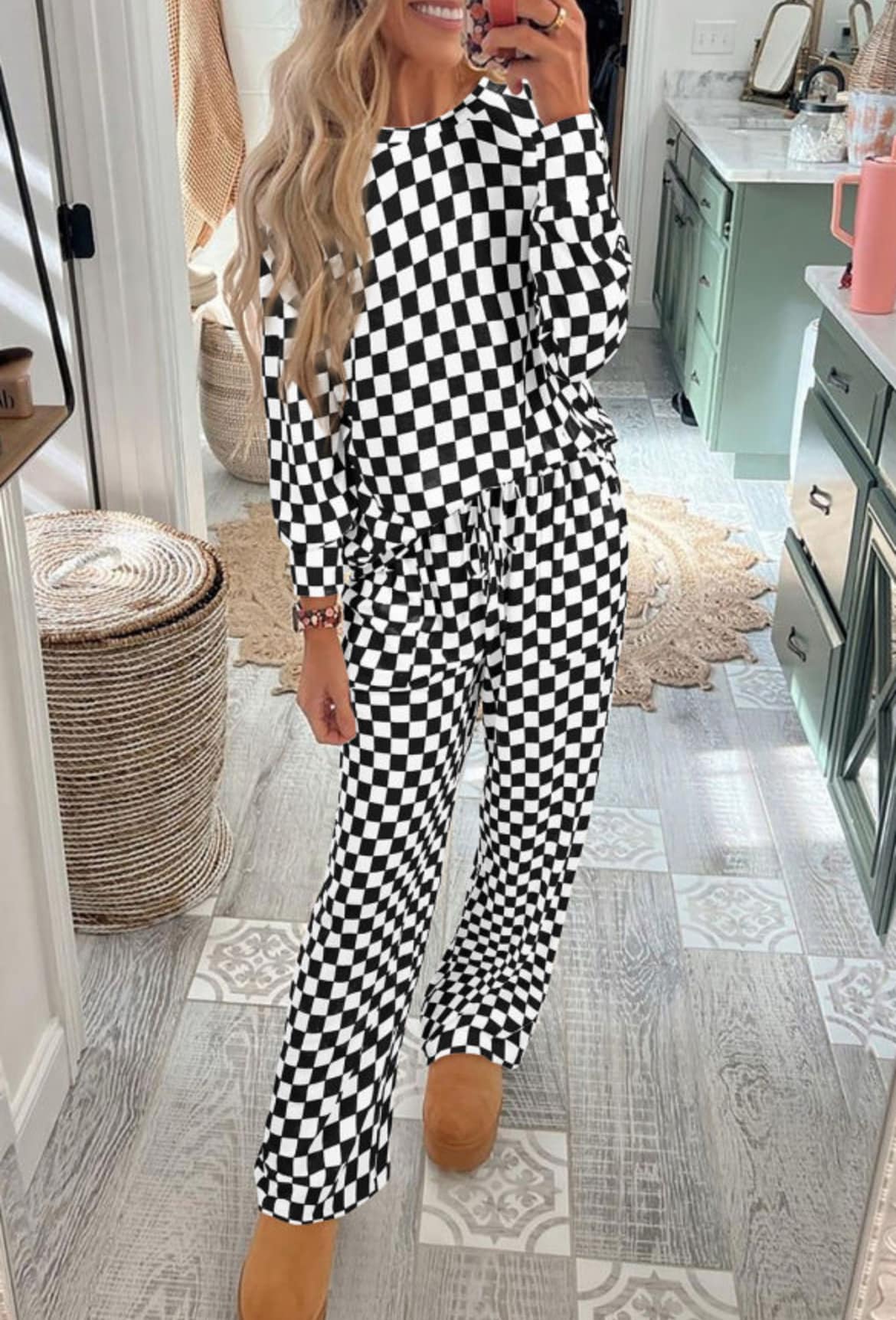 Checkered Long Sleeve Lounge Set