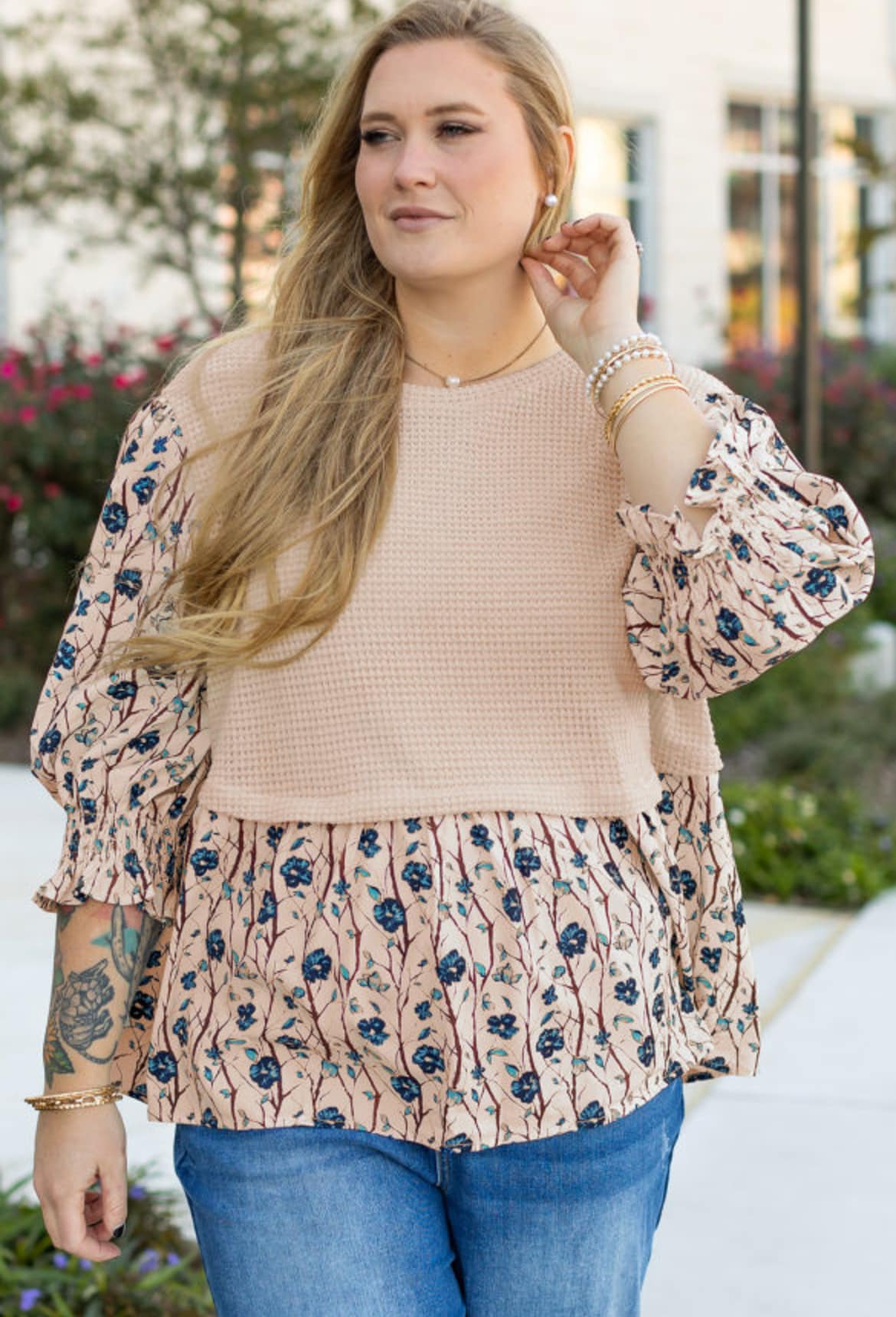 Plus Size Khaki Floral Top