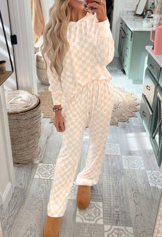 Checkered Long Sleeve Lounge Set