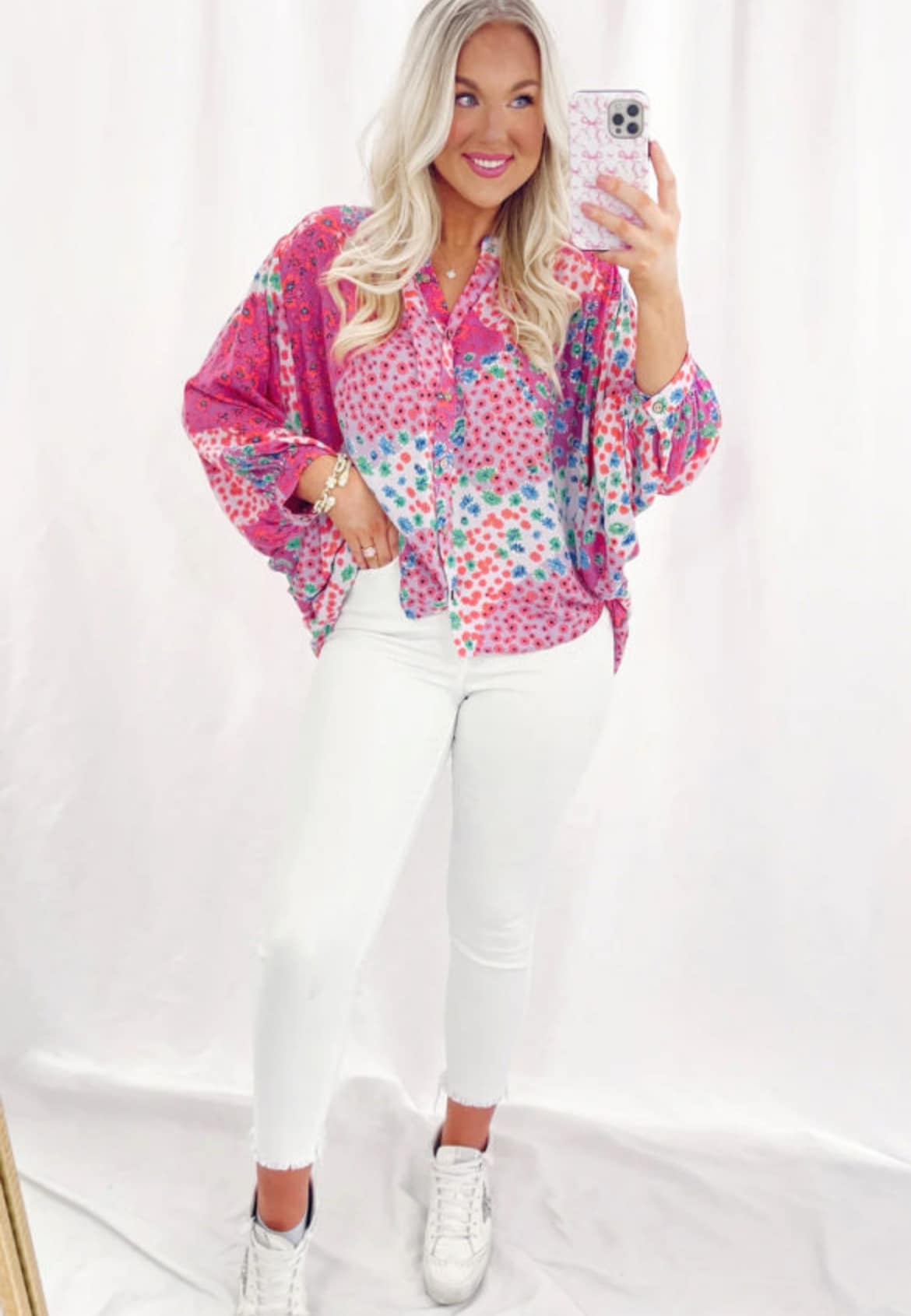 Pink Floral Flowy Blouse