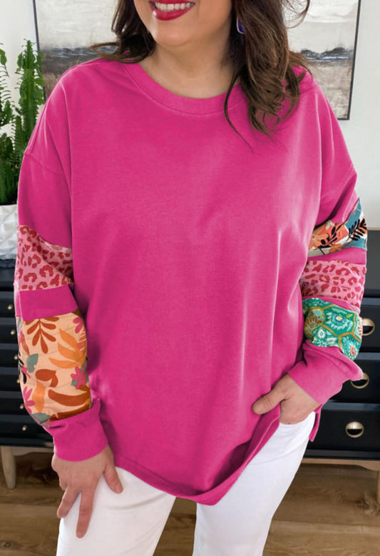 Plus Size Pink Patch Sleeve Top