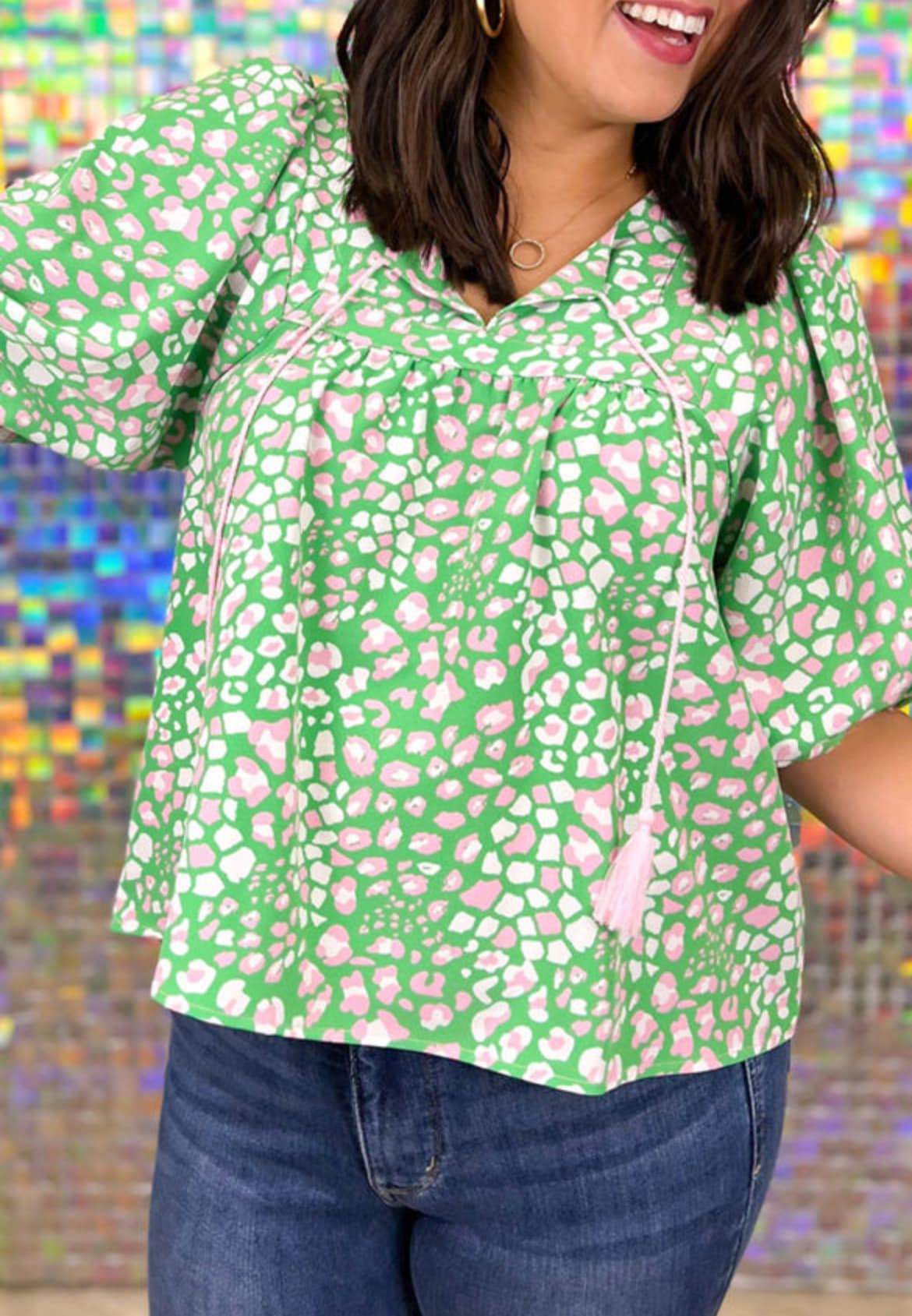 Plus Size Green Cheetah Top