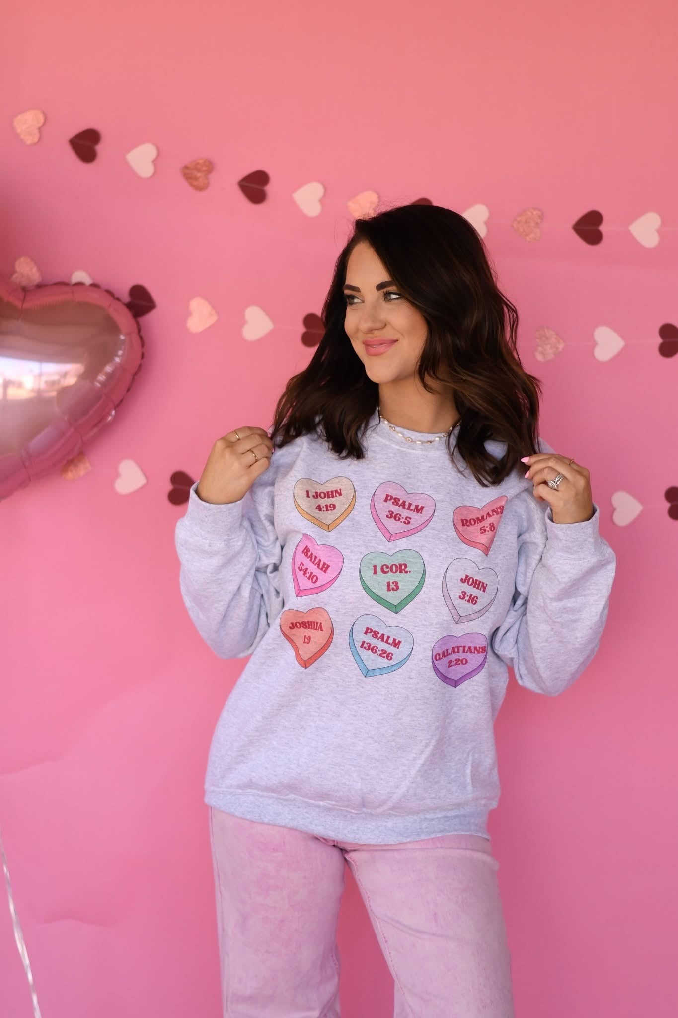 Bible Verse Candy Hearts Crewneck