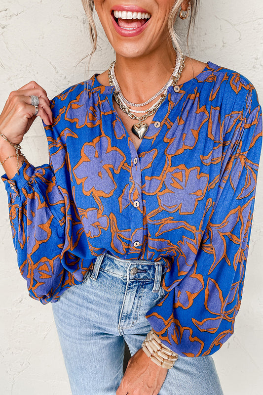 Floral Print Batwing Sleeve Buttoned Shirt