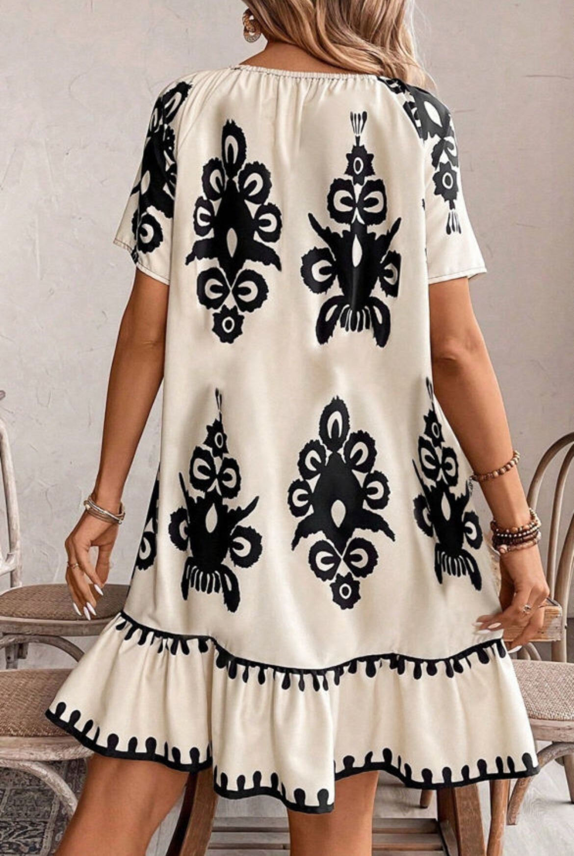 Western Printed Ruffled Loose Dress