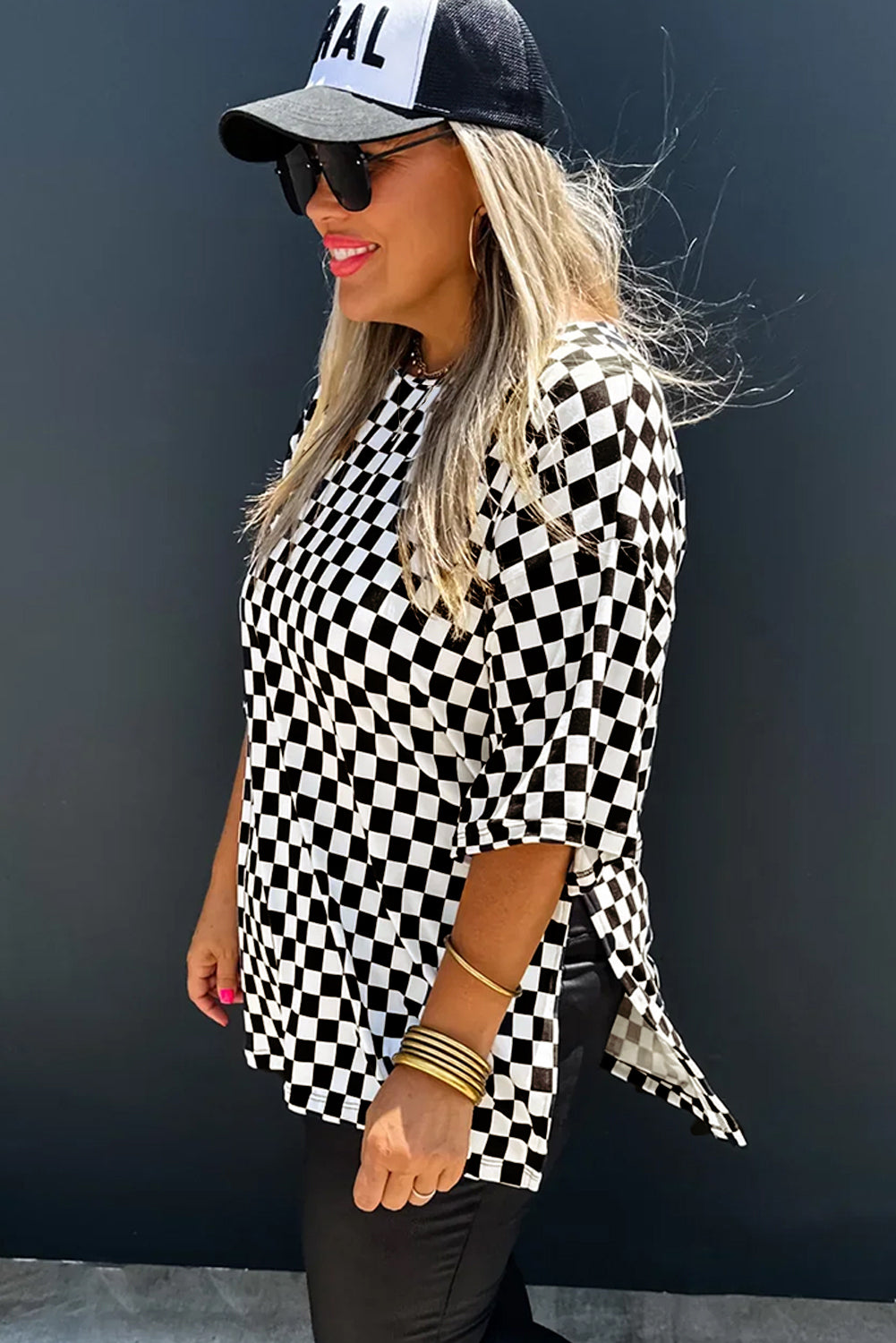 Plus Size Checkered Top