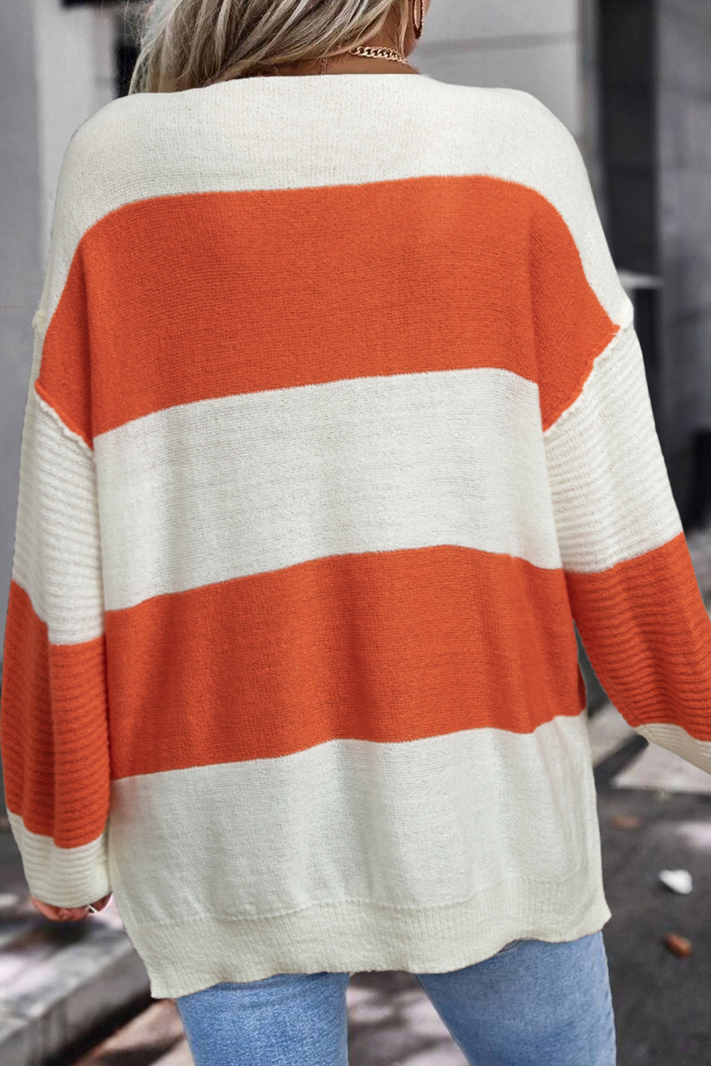 Orange Striped Loose Sweater