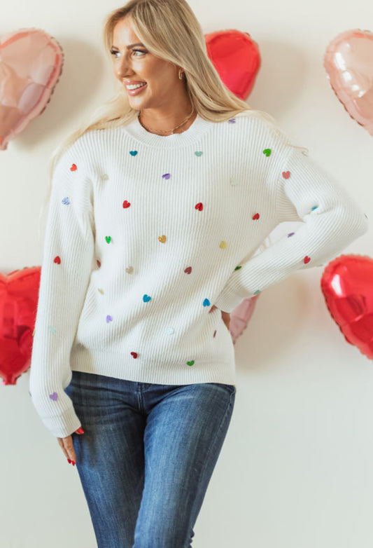 Tiny Colorful Heart Sweater