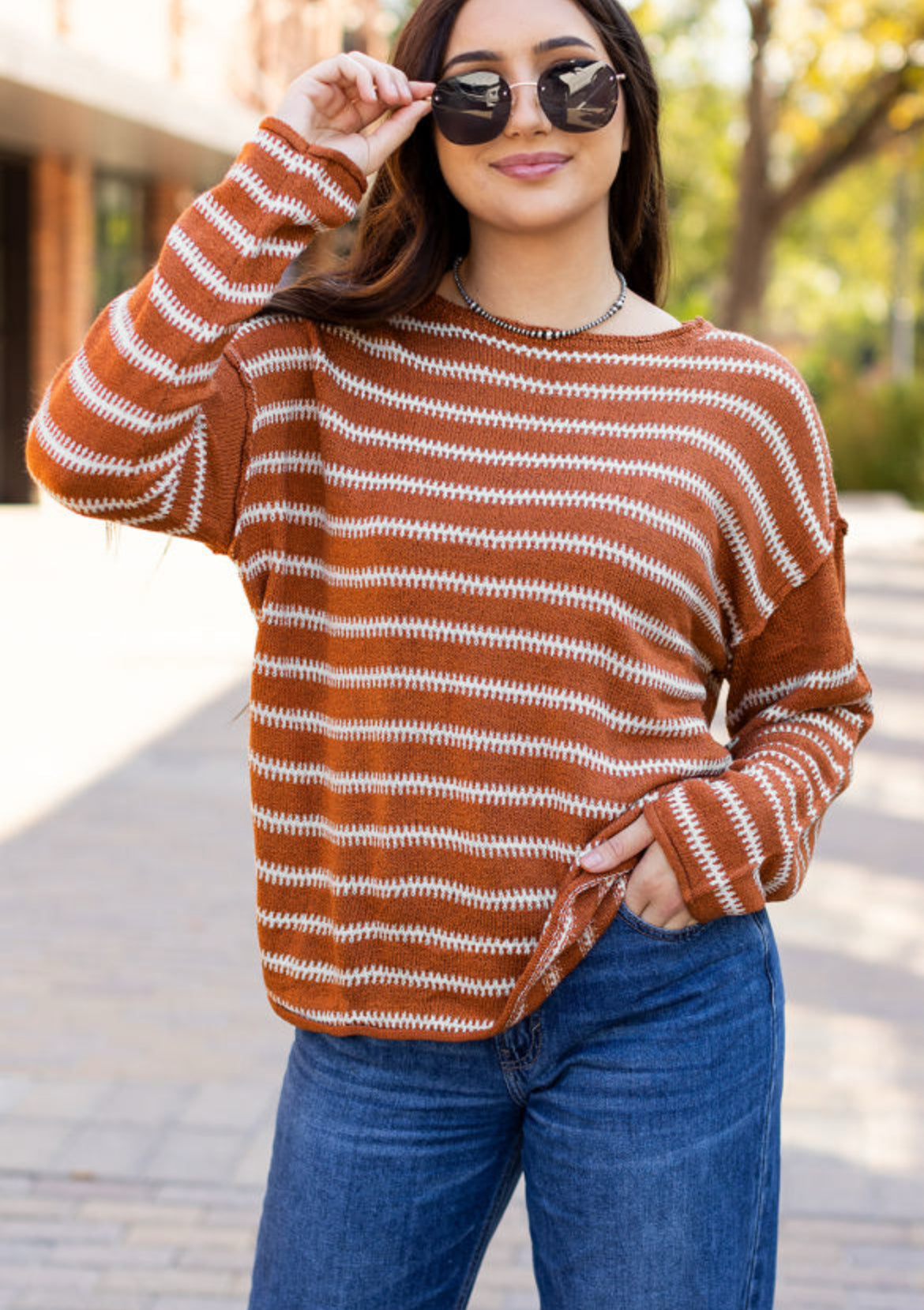 Striped Drop Shoulder Casual Sweater