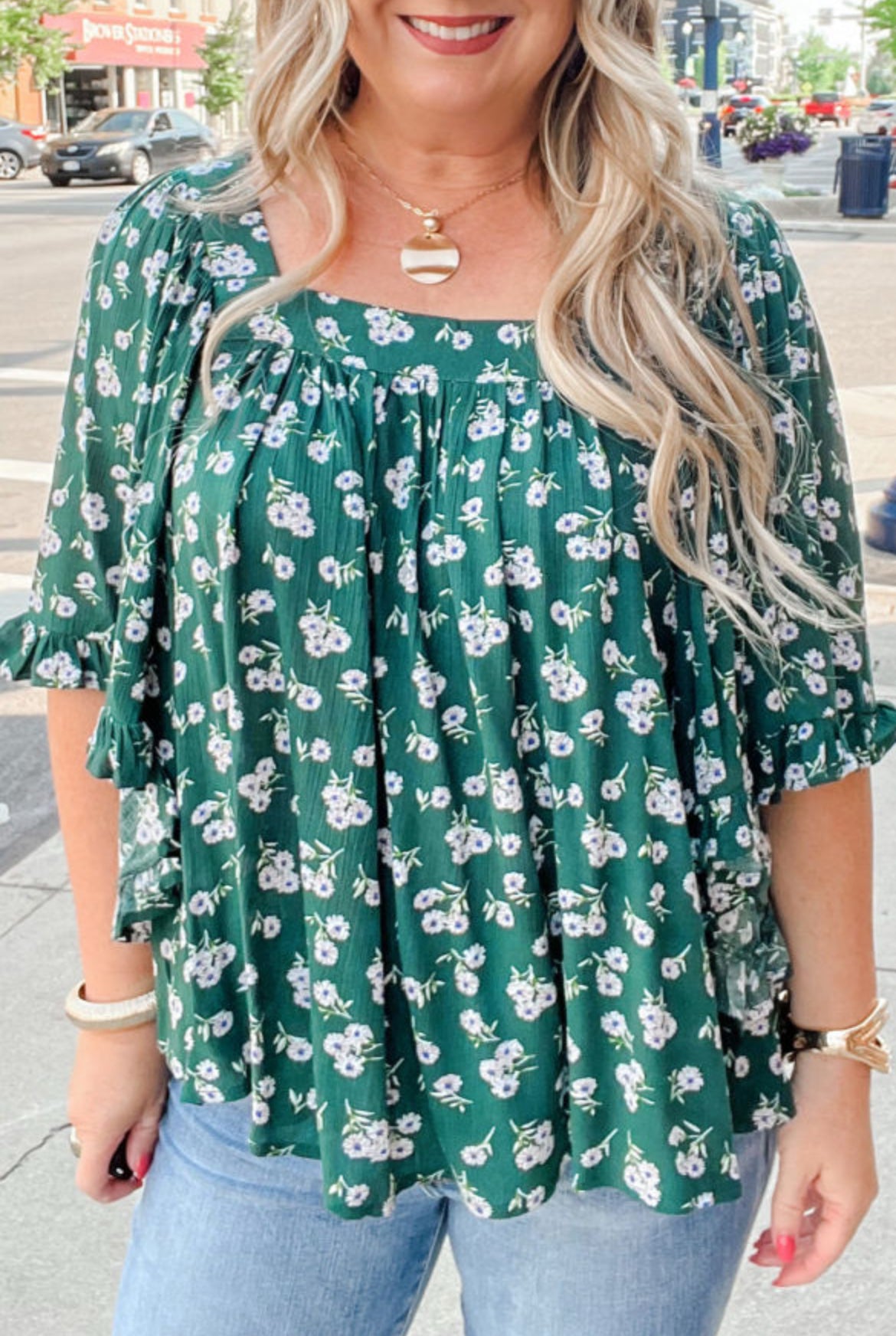 Plus Size Green Floral Blouse