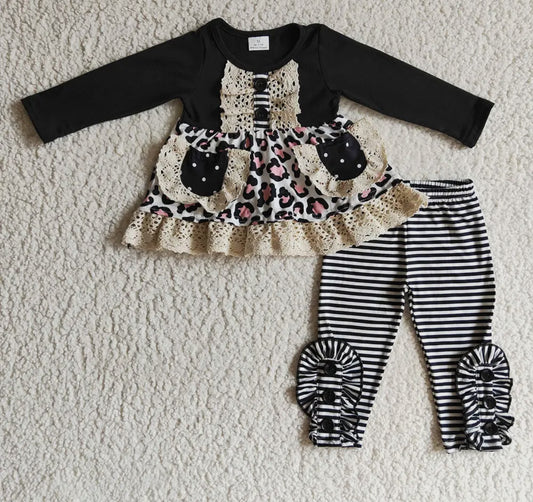 Leopard Stripes Laced Girls Set