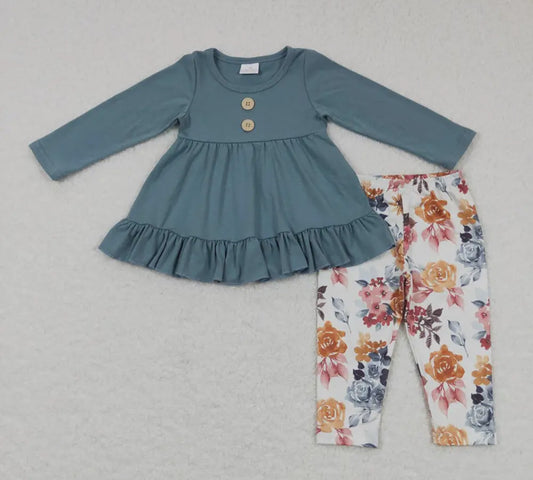 Buttoned Floral Girls Set