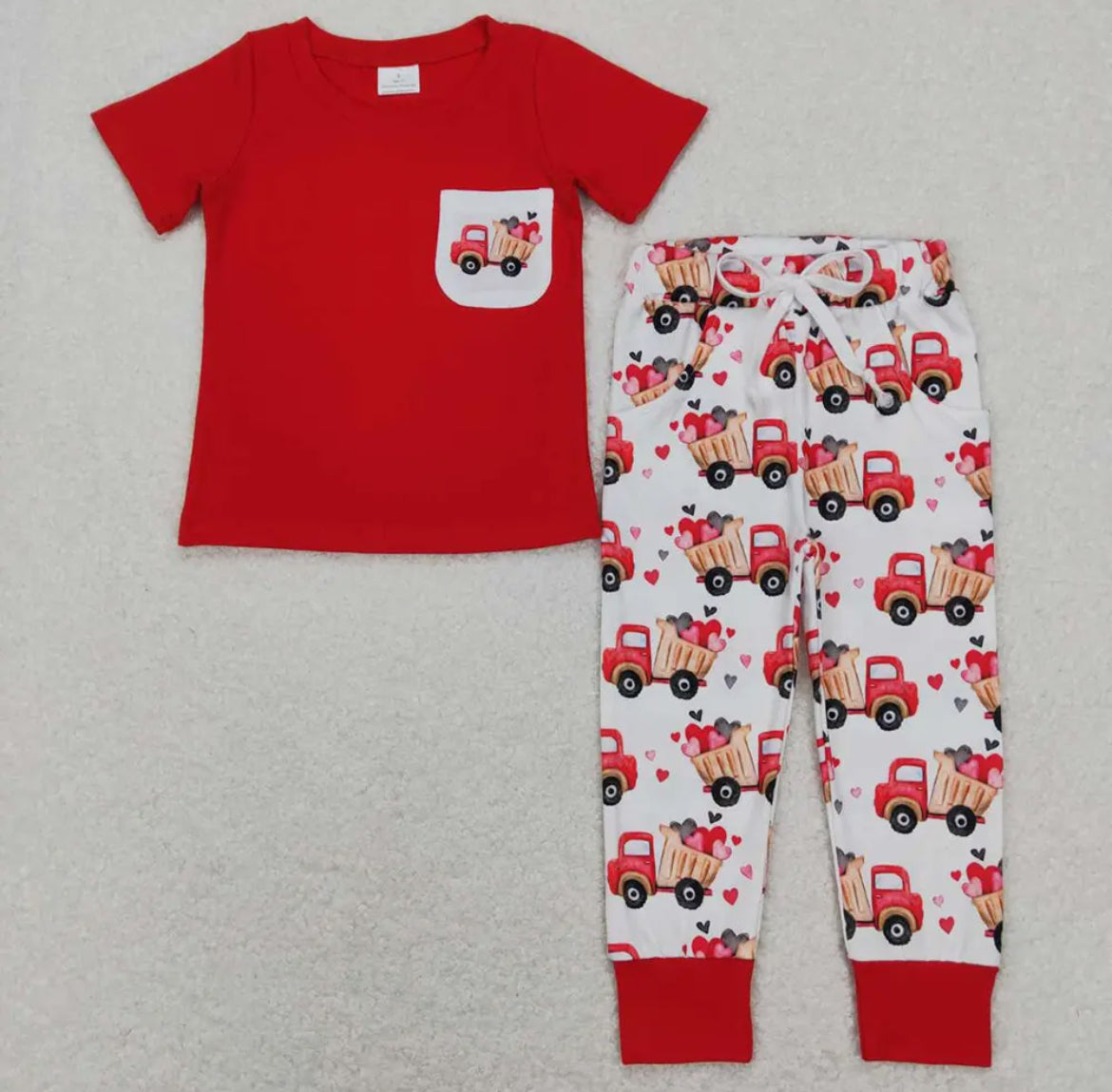 Boys Short Sleeve Dump Truck Heart Set