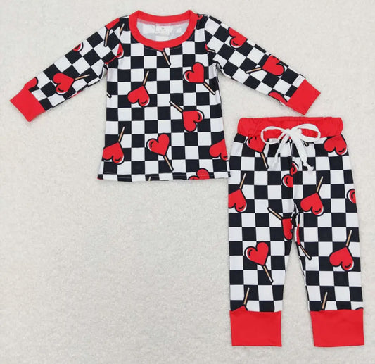 Boys Checkered Heart Sucker Set