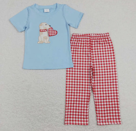 Gingham Dog Heart Boys Set