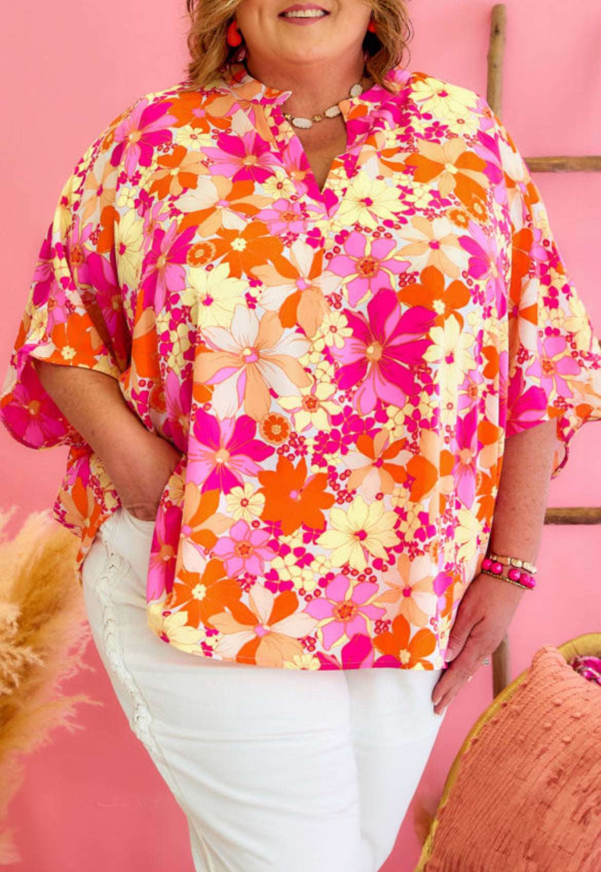 Plus Size Bright Floral Blouse