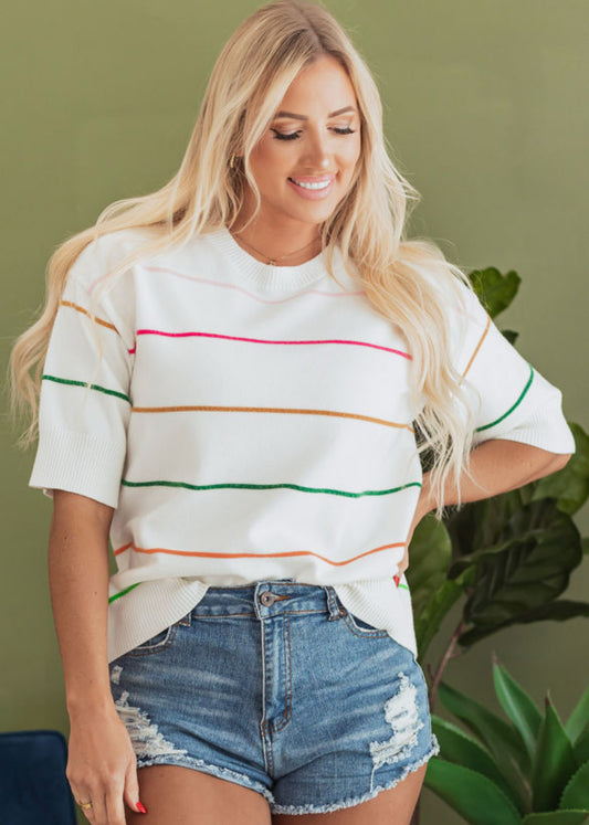 Color Stripe Half Sleeve Top