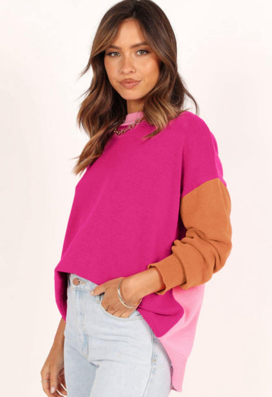 Pink and Orange Colorblock Sweater